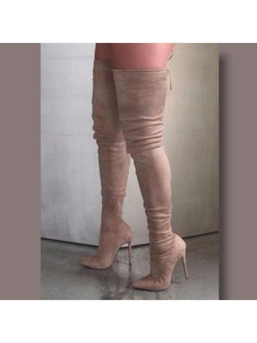 Suede Pointed Toe Over The Knees Thigh High Stretchy Heeled Boot
